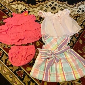 3M Of Adorable Baby Dress Set in Pink and Pastel Plaid